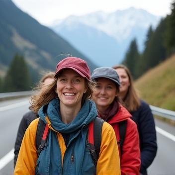 Das Austrian Travel Insights Team bei einem Ausflug entlang der österreichischen Autobahn